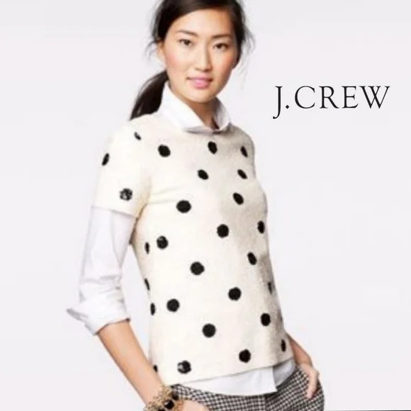 J. CREW all over sequined black and off white polka dot shirt size XS.